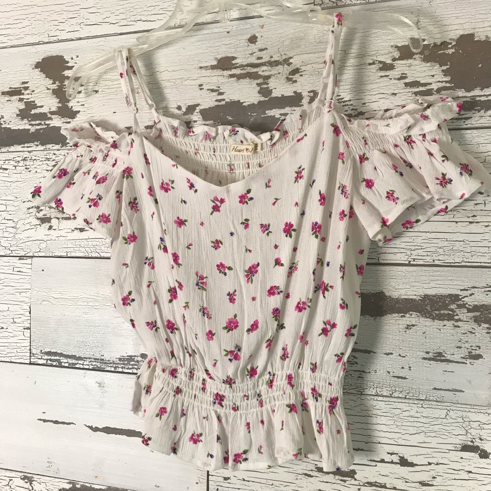 Floral off shoulder crop top medium - Picture 2 of 2